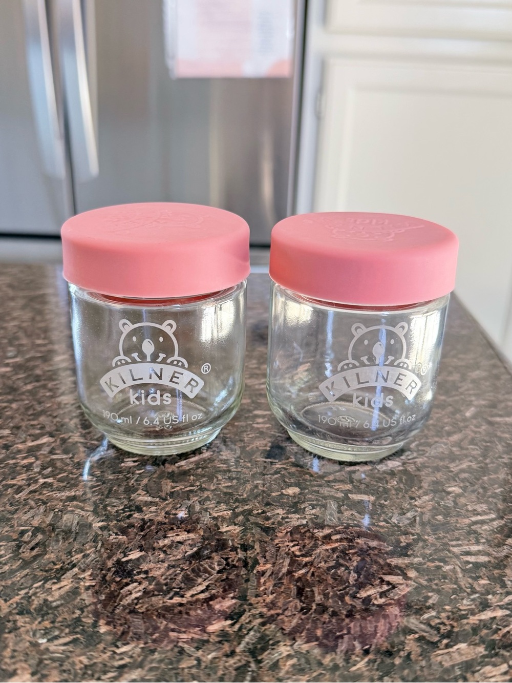 Kids Glass Jars with Pink Lids - Set of 2